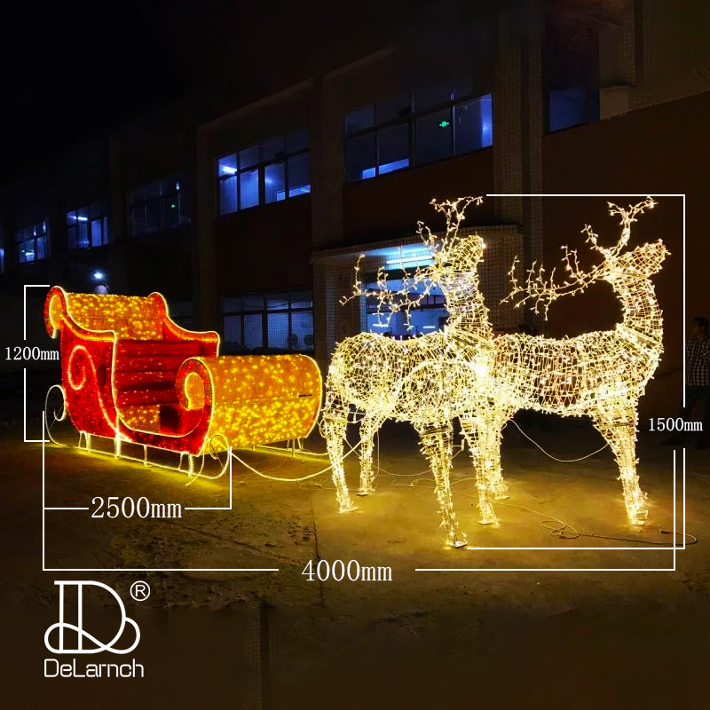 户外LED鹿拉车装饰灯圣诞节马拉车灯光造型灯商场公园草坪景观灯